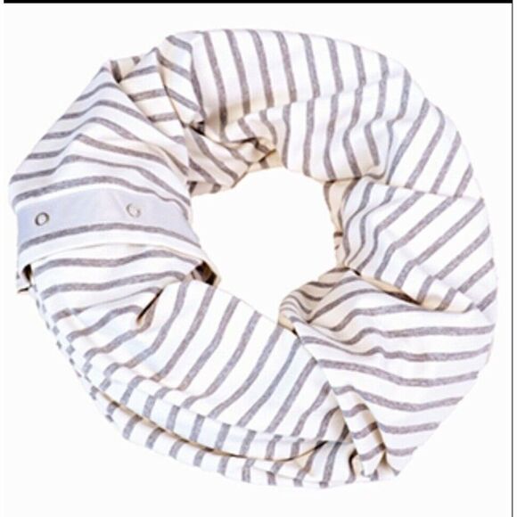 Nuroo Striped Snap Back Baby Infant Nursing Feeding Scarf Breastfeeding Grey NEW - Picture 1 of 7